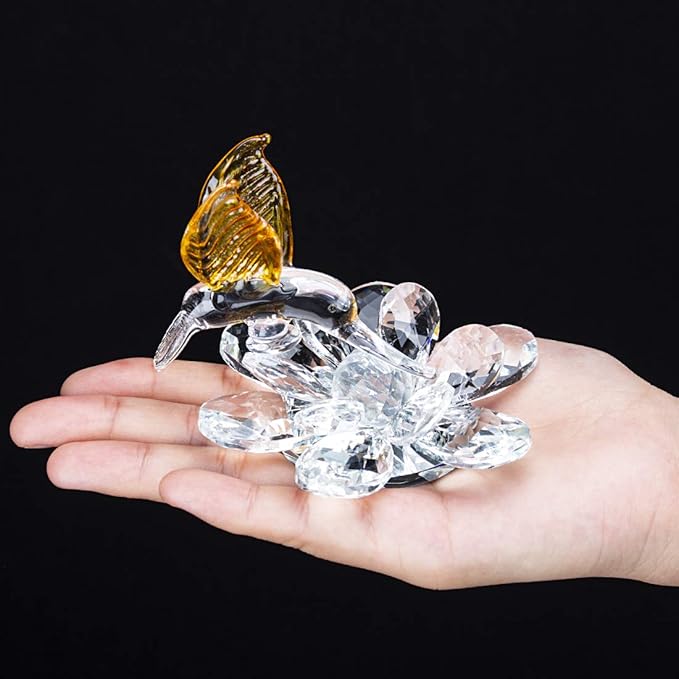 h&amp;d hyaline &amp; dora 水晶玻璃蜂鸟雕像莲花彩虹制造